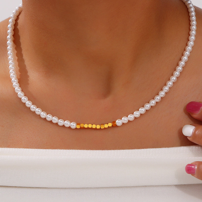 Fashion Simple Cube Splicing Pearl Necklace