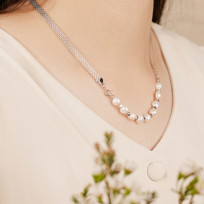 Two Wear Ways Wide Chain Baroque Pearl Necklace