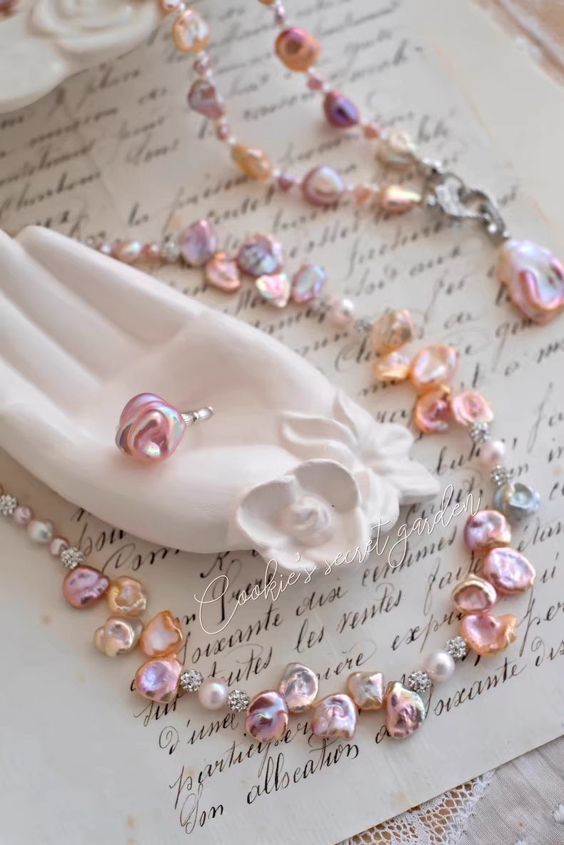 【Monet Garden Collection】 Handmade Fairy Petal Baroque Pearl Necklace