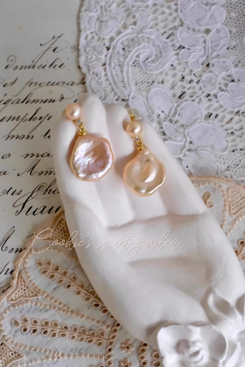 【Monet Garden Collection】 Handmade Early Spring Baroque Pearl Earrings