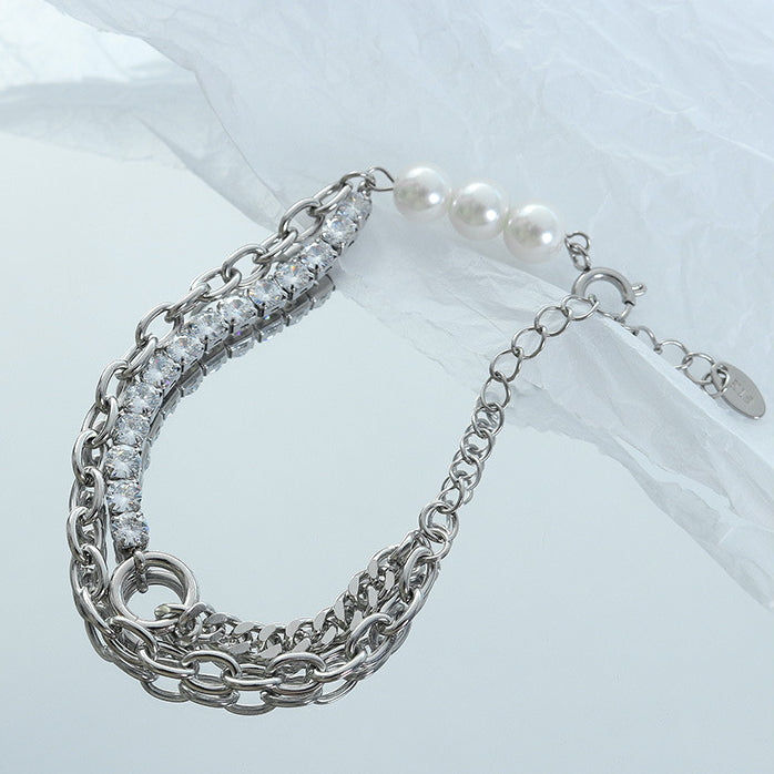 O Chain Rhinestones Pearl Bracelet