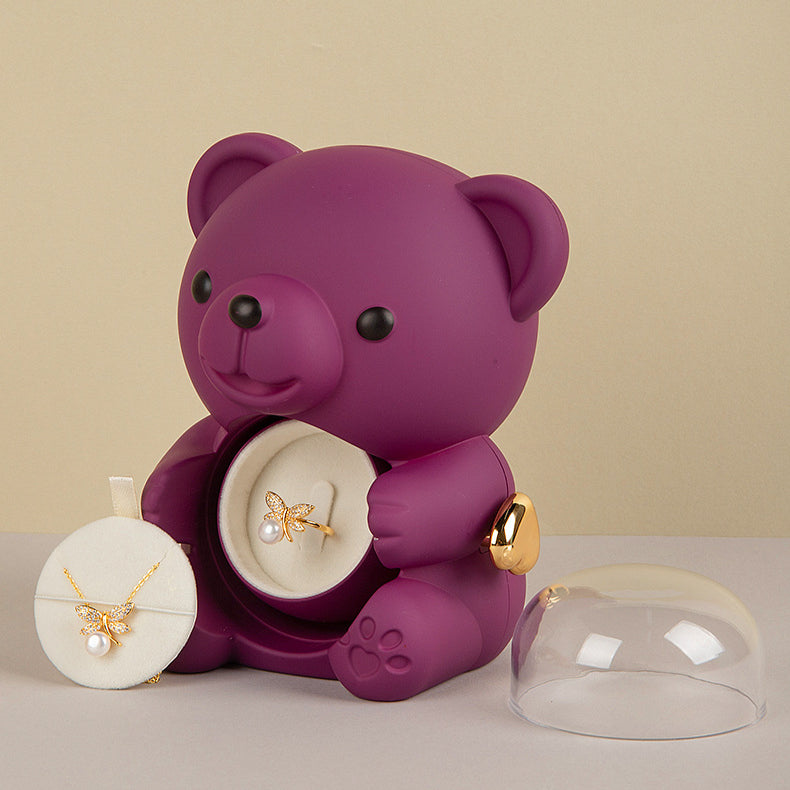 Teddy Bear Preserved Flower Ring Neckacle Jewelry Box