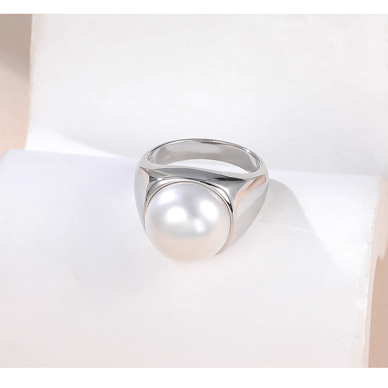 Wide Silver Pearl Ring