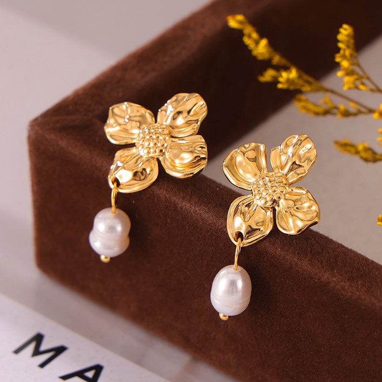 Elegant Flower Pearl Drop Earrings