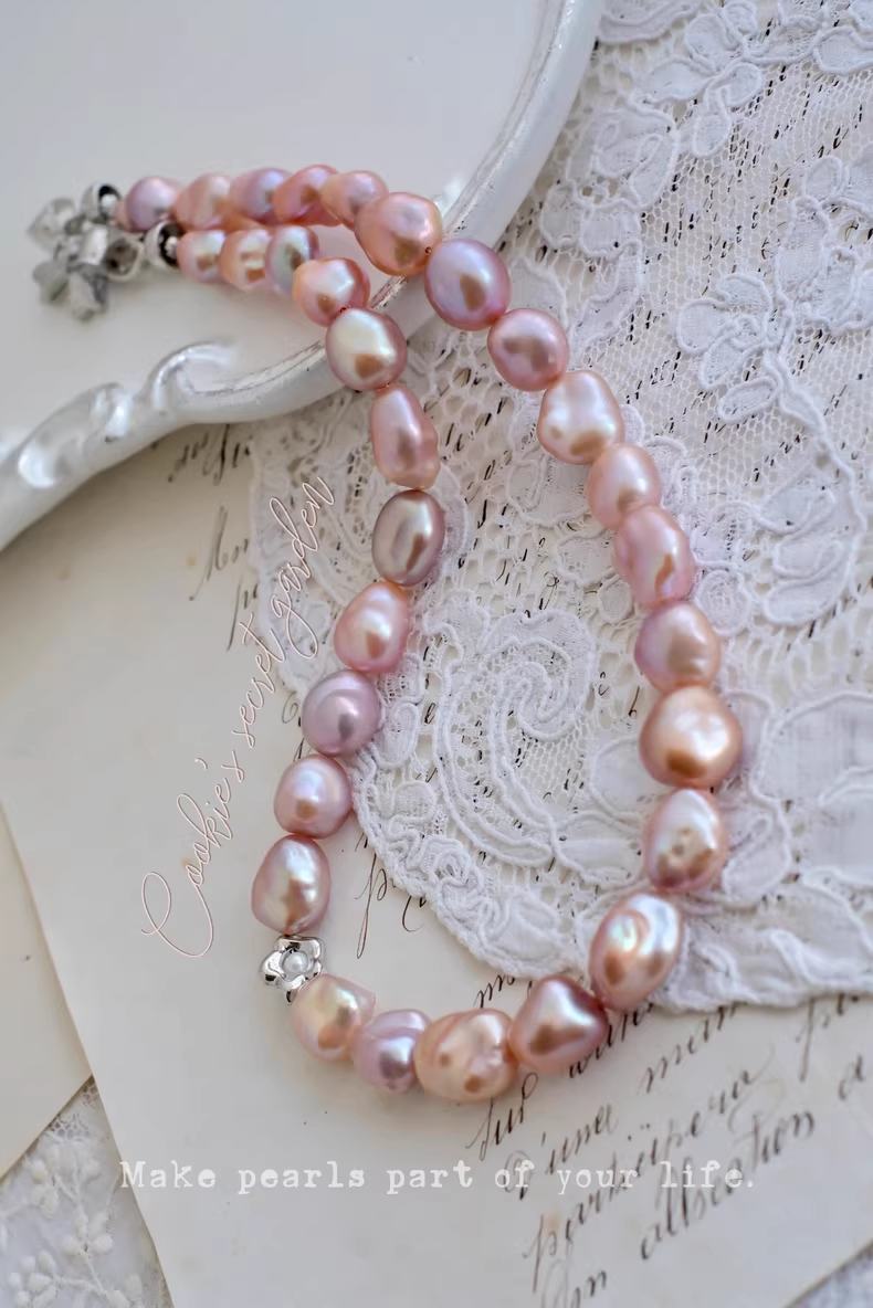 【Monet Garden Collection】 Handmade Berry Ice Baroque Pearl Necklace