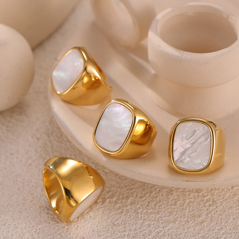 Personality Wide Band Mother of Pearl Ring