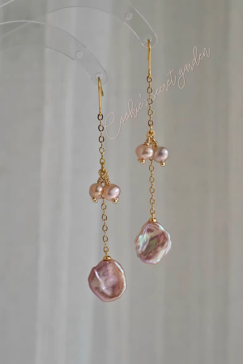 【Monet Garden Collection】 Handmade Tassel Baroque Pearl Dangle Earrings