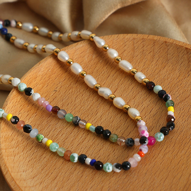 Colorful Natural Stone And Freshwater Pearl Beads Necklace