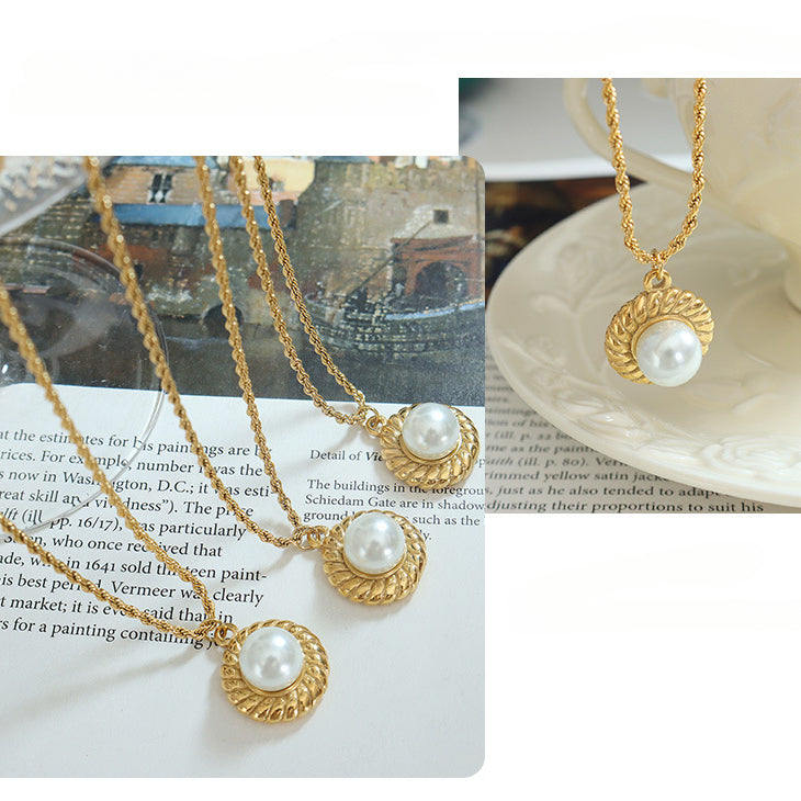 18K Plated Gold Ehancer Pearl Pendant Necklace