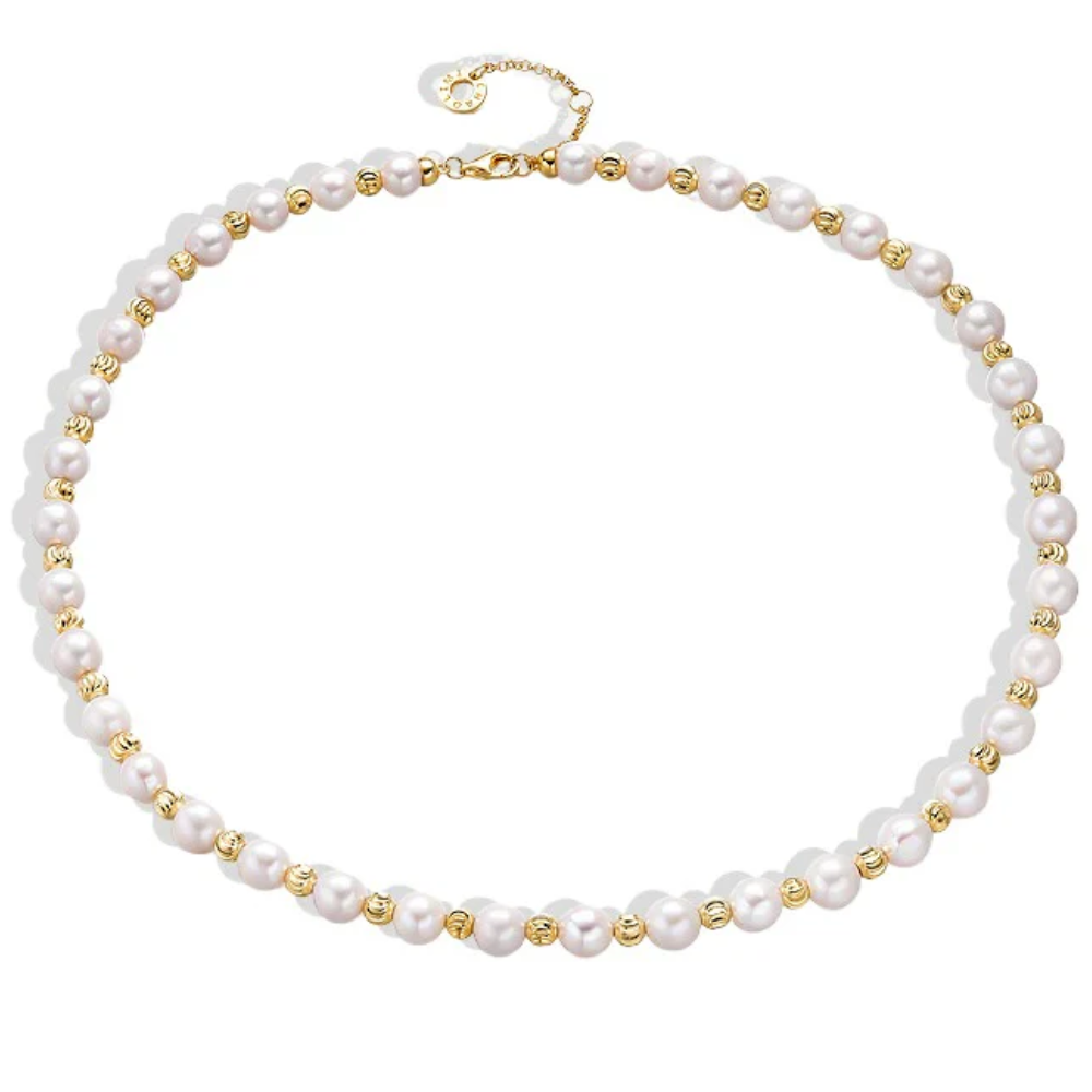 Gold Silver Bead and Freshwater Pearl Necklace