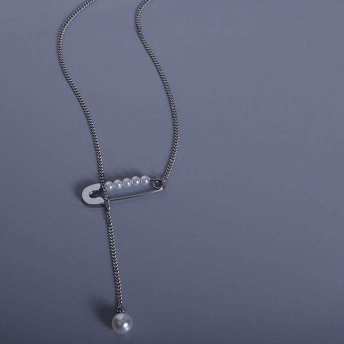 Pearl Drop Paperclip Pendant Y Necklace