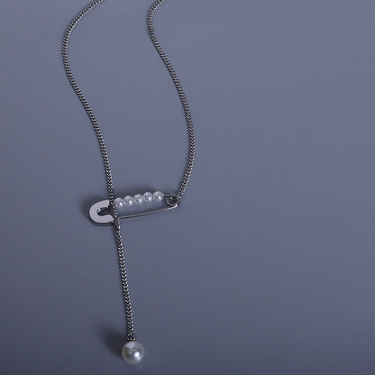 Pearl Drop Paperclip Pendant Y Necklace