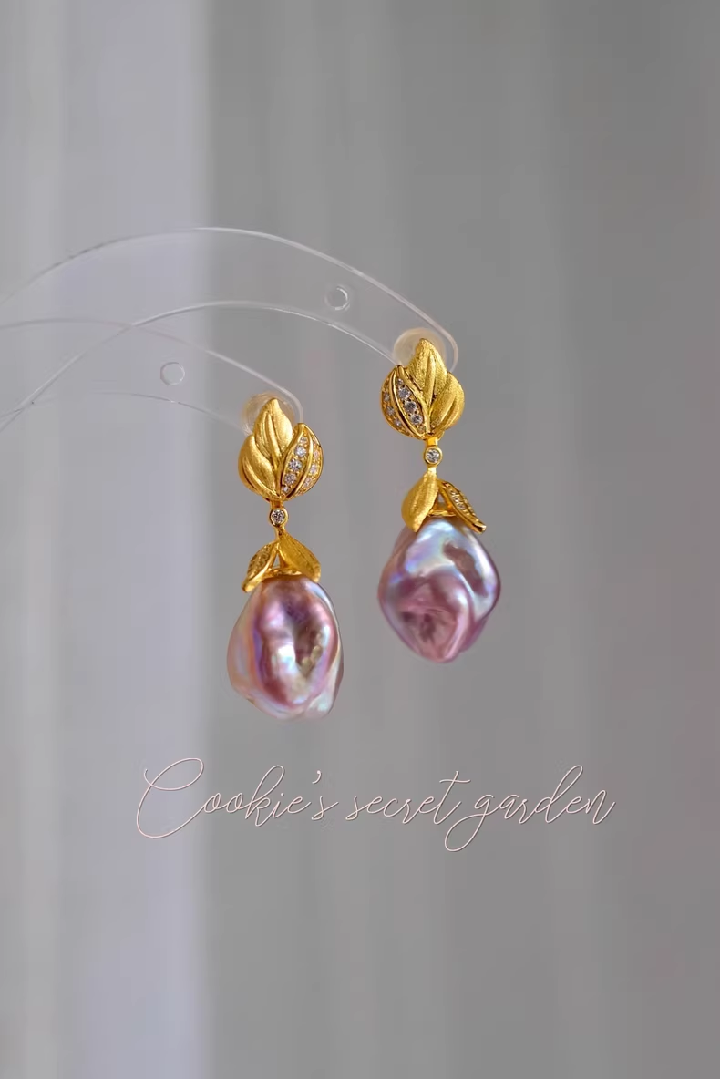 【Monet Garden Collection】 Handmade Classic Romantic Baroque Pearl Earrings