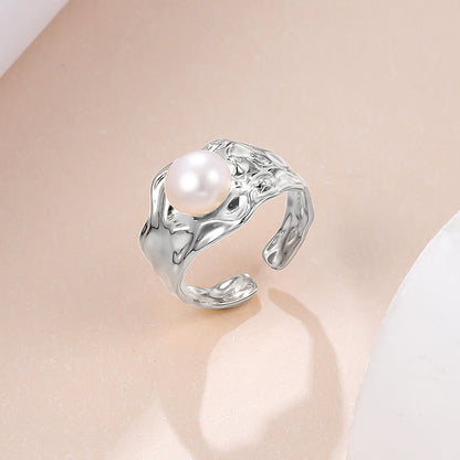 Personality Wide Wrinkled Pearl Ring