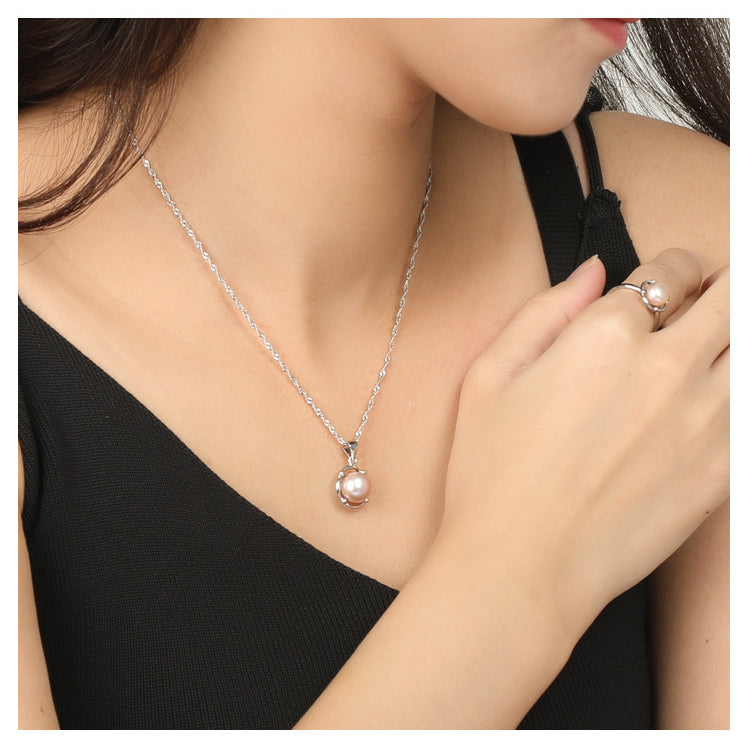 Minimalistic Pearl Pendant Necklace Earrings Ring Set