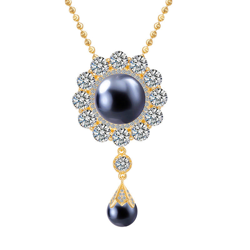 Duchess Camellia Diamond Pearl Pendant Brooch Necklace