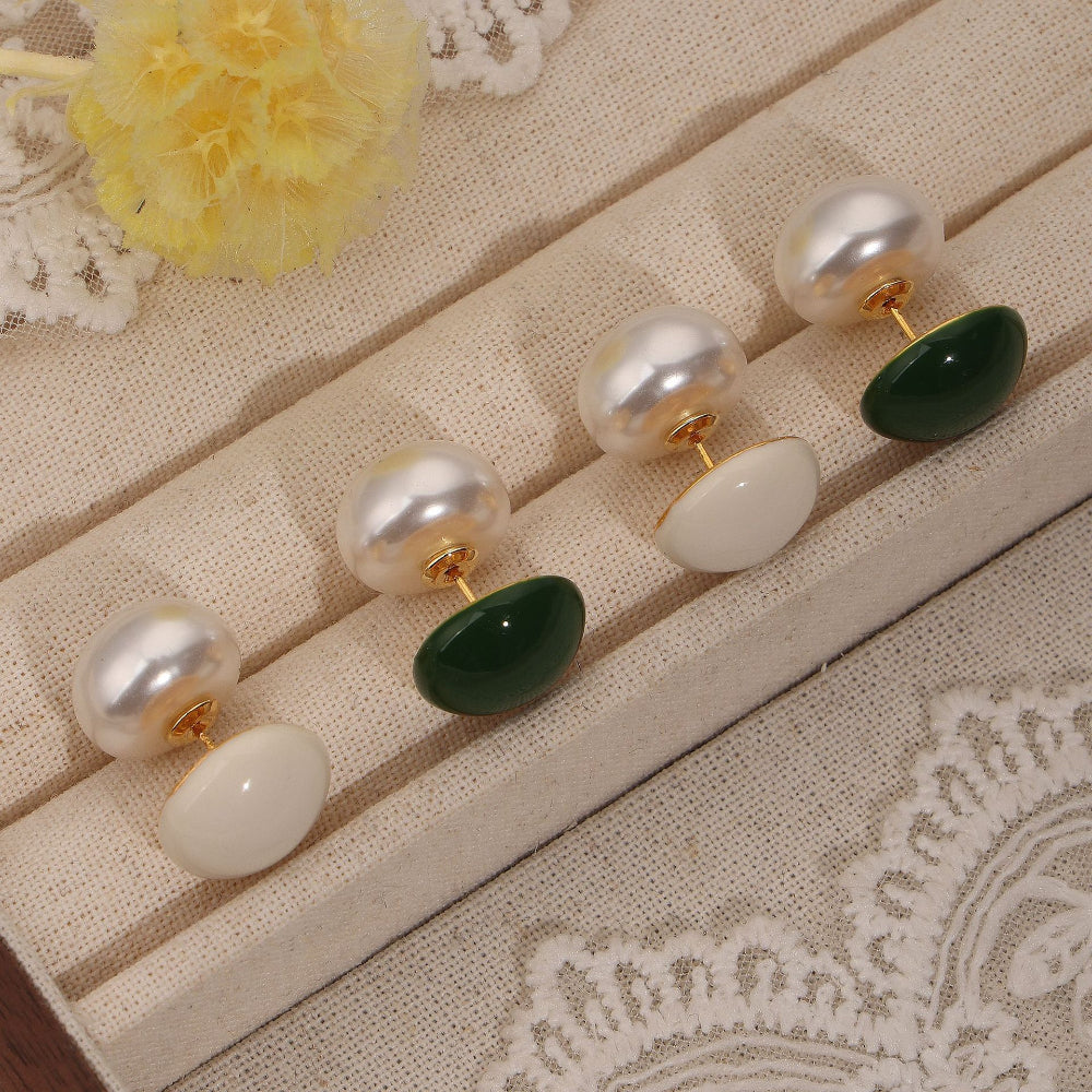 Vintage Two Sides Pearl Back Stud Earrings