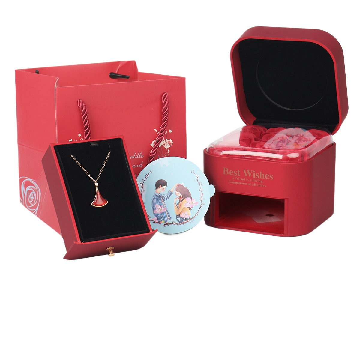 9 Roses Preserved Flower Necklace Jewelry Box