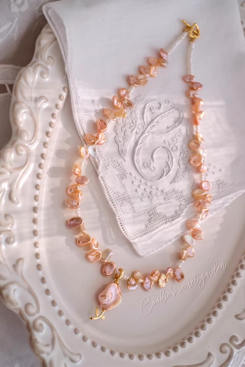 【Monet Garden Collection】 Handmade Girly's Spring Baroque Pearl Necklace