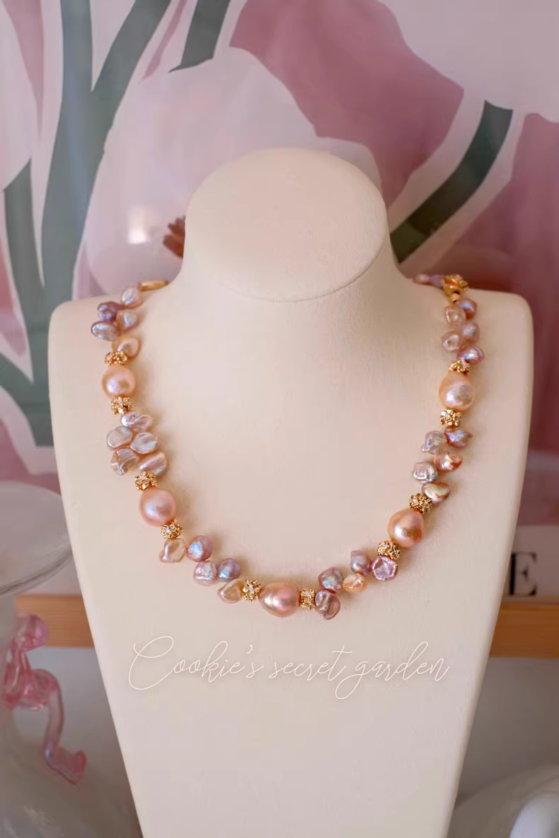 【Monet Garden Collection】 Handmade Morning Glow Baroque Pearl Necklace