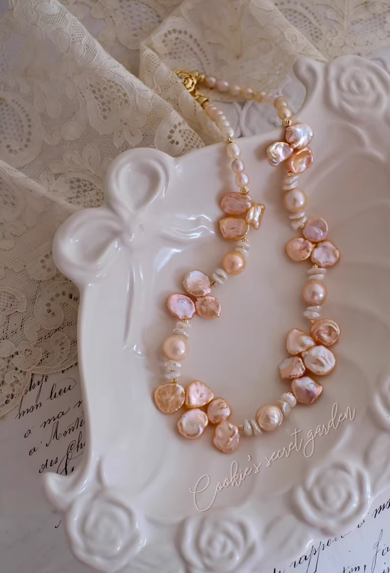 【Monet Garden Collection】 Handmade Austin Baroque Pearl Necklace