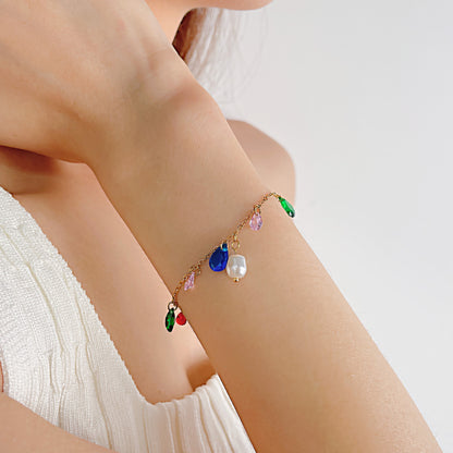 Vividly Colorful Teardrop and Pearl Charms Bracelet