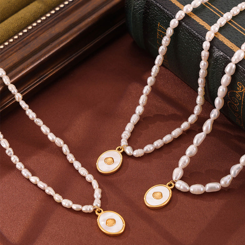 Freshwater Pearl Necklace With Oval Mother of Pearl Pendant