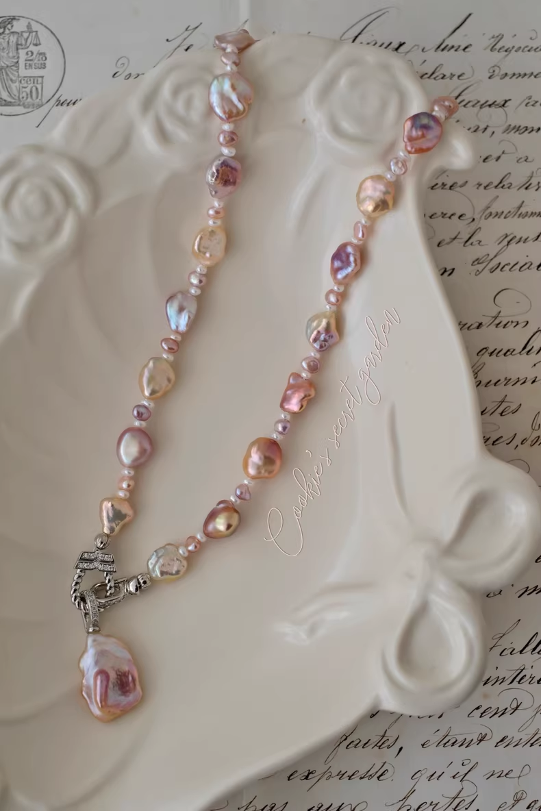 【Monet Garden Collection】 Handmade Detachable Baroque Pearl Pendant Necklace