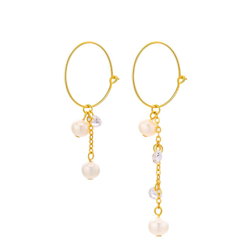 AB Style Asymmetric Hoop Pearl Drop Earrings