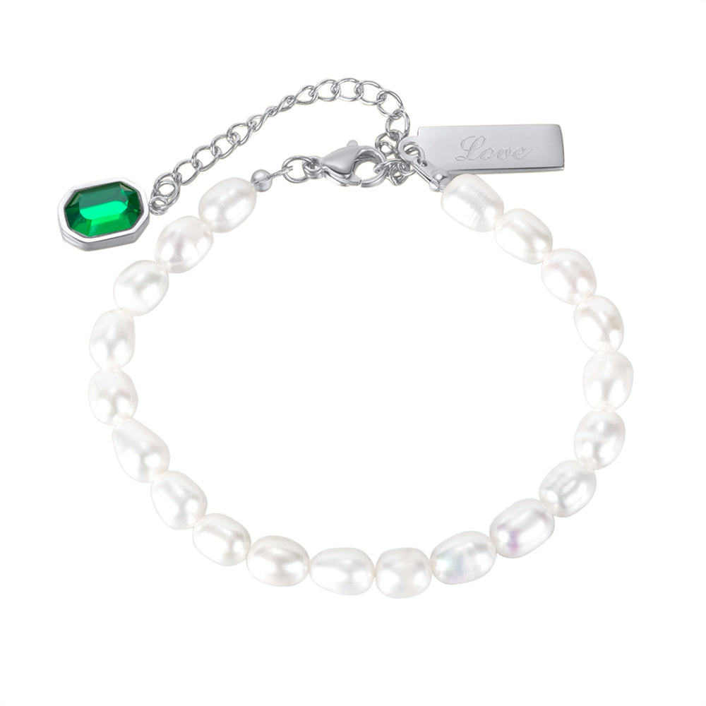 Emerald Zircon Freshwater Pearl Bracelet