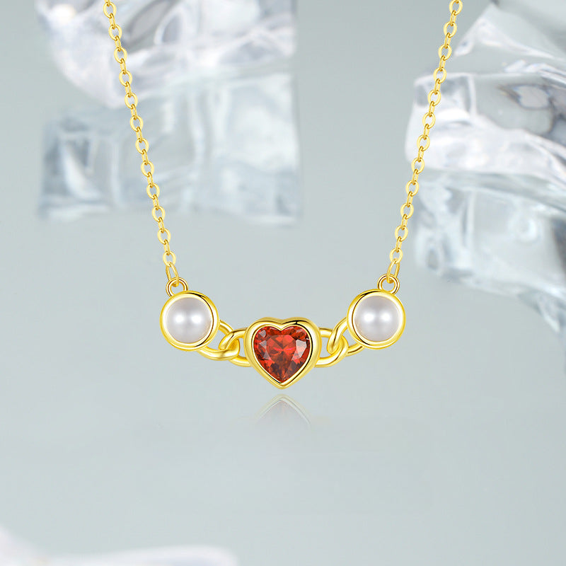 Romantic Red Heart Pearl Pendant Necklace