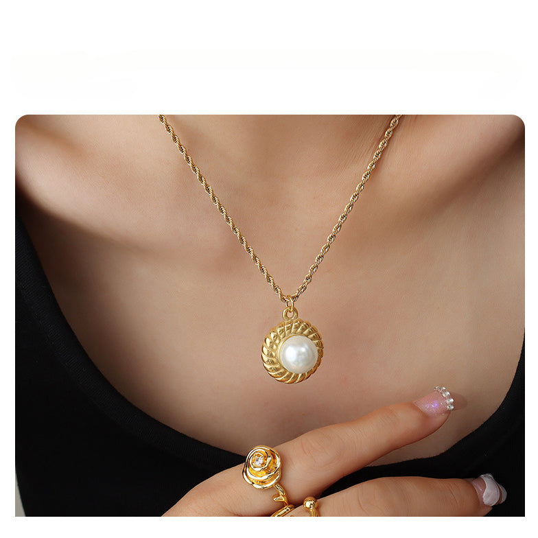 18K Plated Gold Ehancer Pearl Pendant Necklace