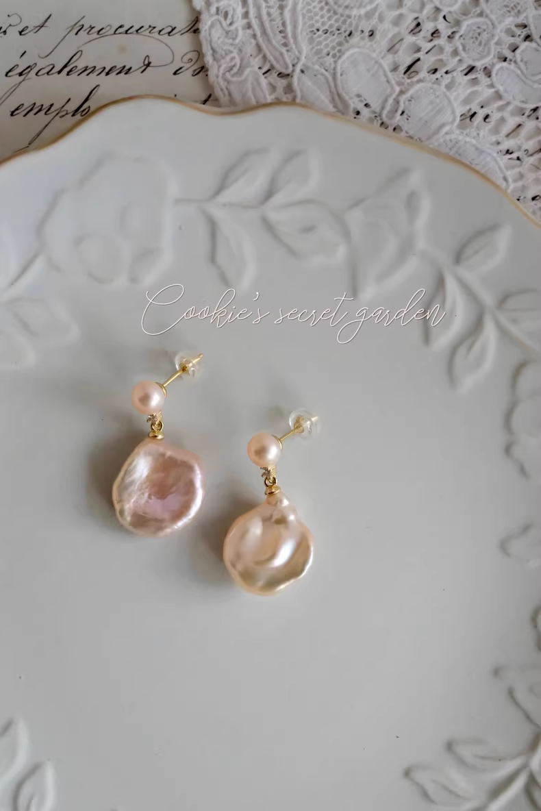 【Monet Garden Collection】 Handmade Early Spring Baroque Pearl Earrings