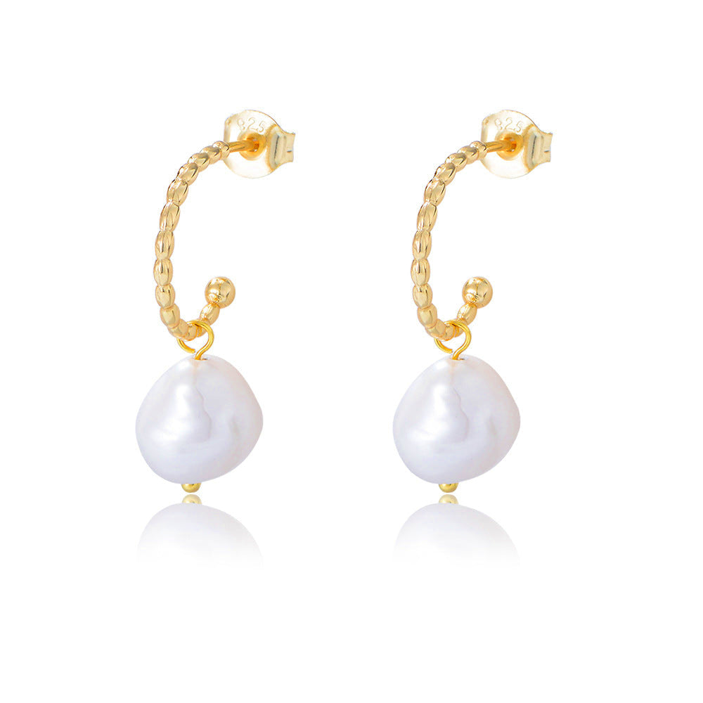 C Shape Irregular Baroque Pearl Earrings