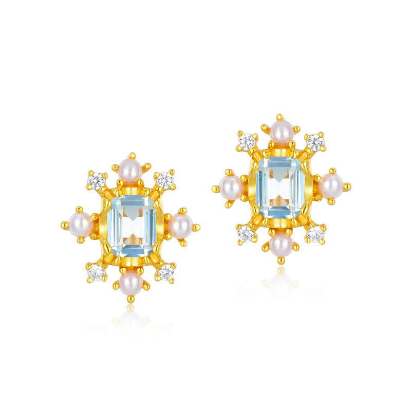 Pearl and Blue Topaz Earrings