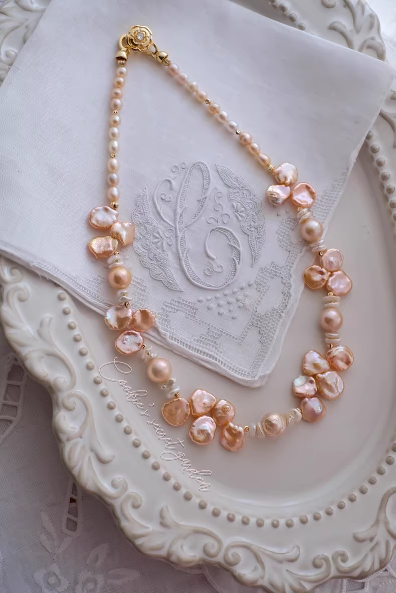 【Monet Garden Collection】 Handmade Austin Baroque Pearl Necklace