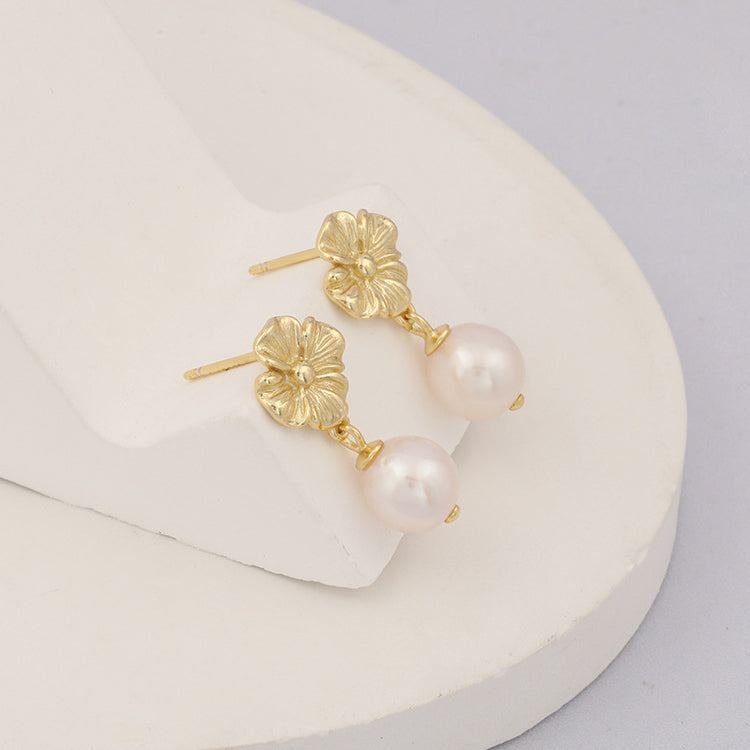 Flower Baroque Pearl Dangle Earrings