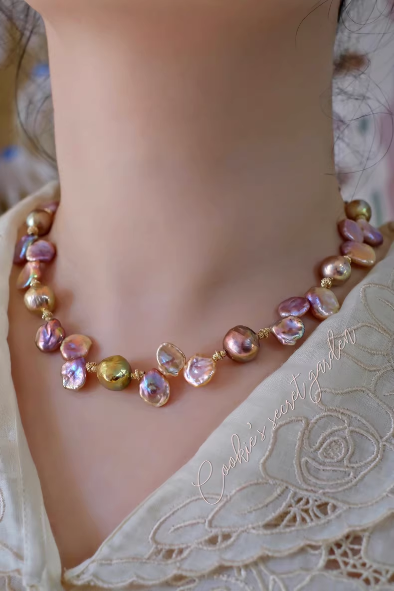 【Monet Garden Collection】 Handmade Gallery Baroque Pearl Necklace