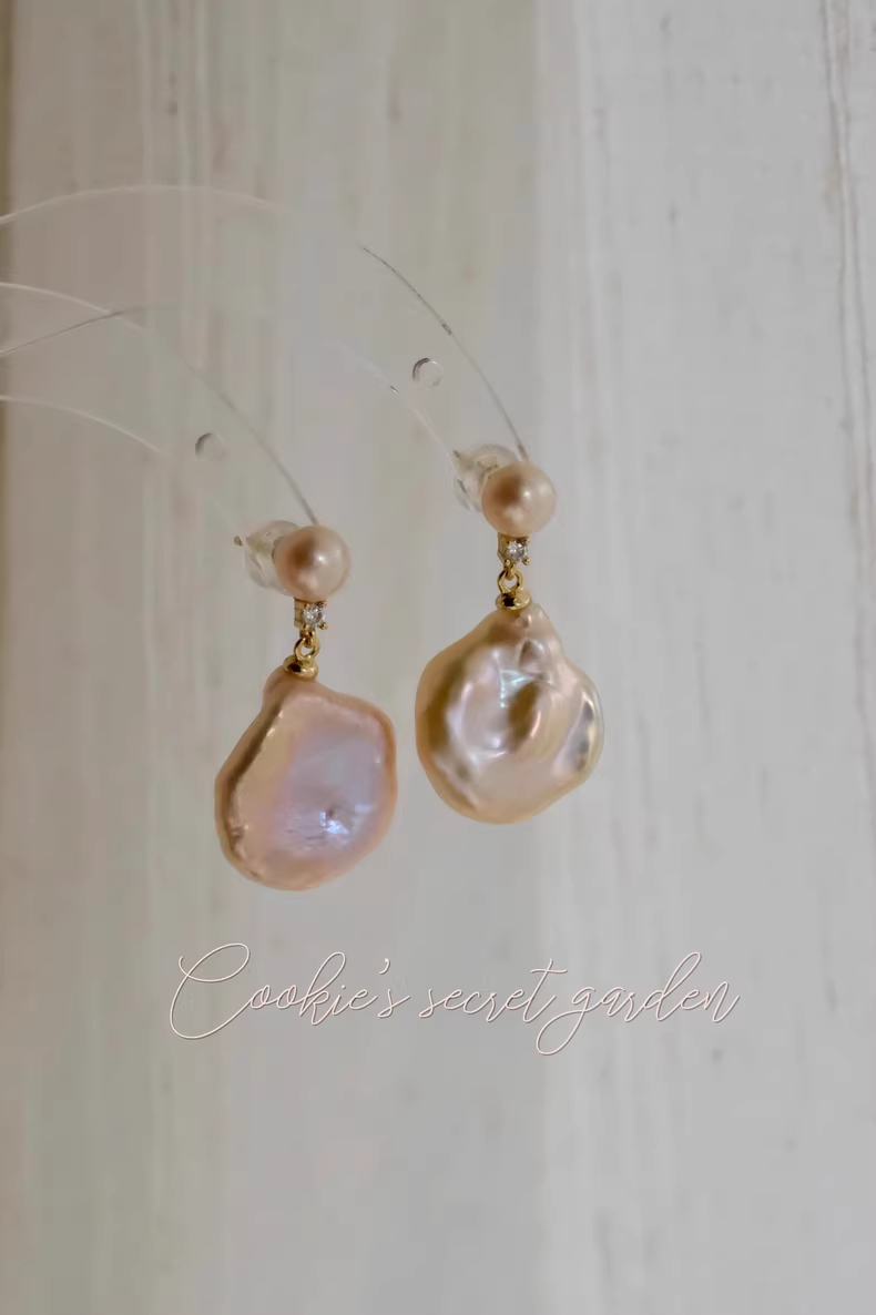 【Monet Garden Collection】 Handmade Early Spring Baroque Pearl Earrings