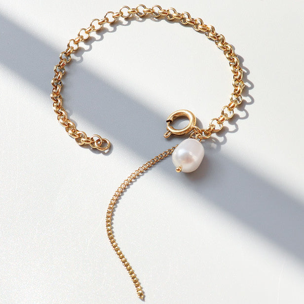 Tassel Pearl Charm Gold Chain Bracelet