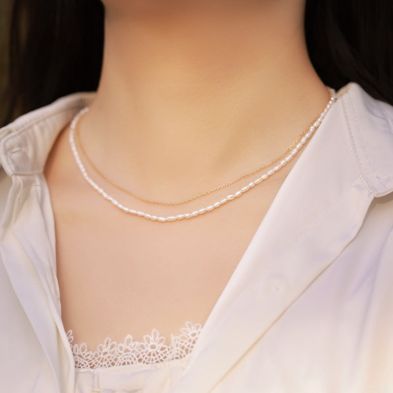 Two Layers S925 Bead Chain and Freshwater Pearl Necklace