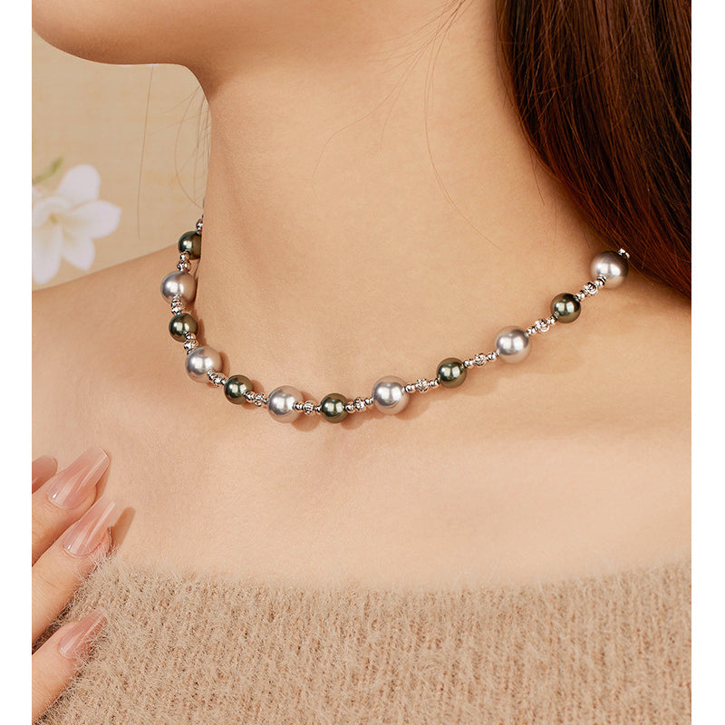 Magnetic Closure Luxury Swarovski Grey Pearl Necklace