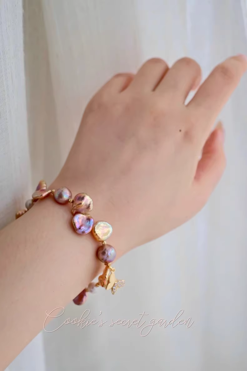 【Monet Garden Collection】 Handmade Butterfly Baroque Pearl Bracelet