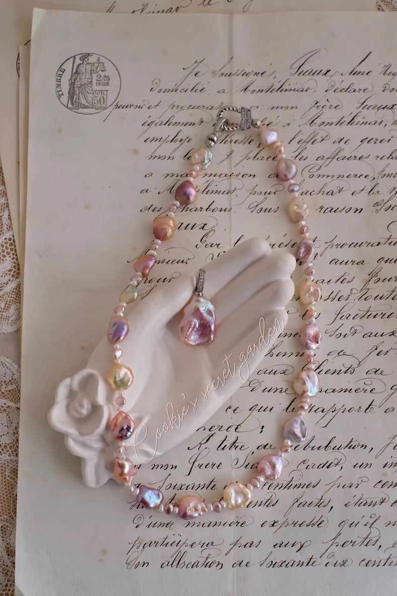 【Monet Garden Collection】 Handmade Detachable Baroque Pearl Pendant Necklace