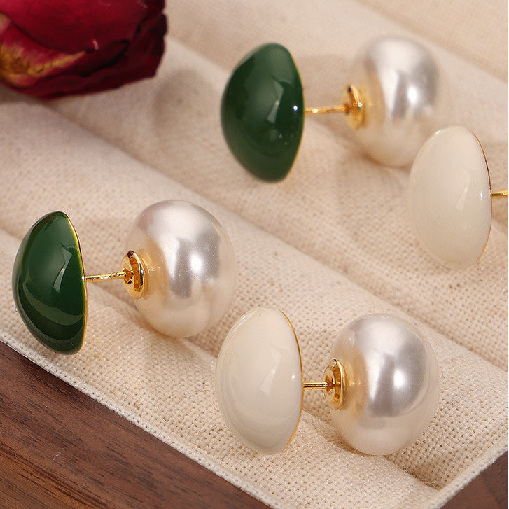 Vintage Two Sides Pearl Back Stud Earrings