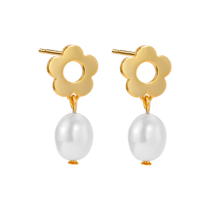 Pearl Dangle Floral Studs Earrings