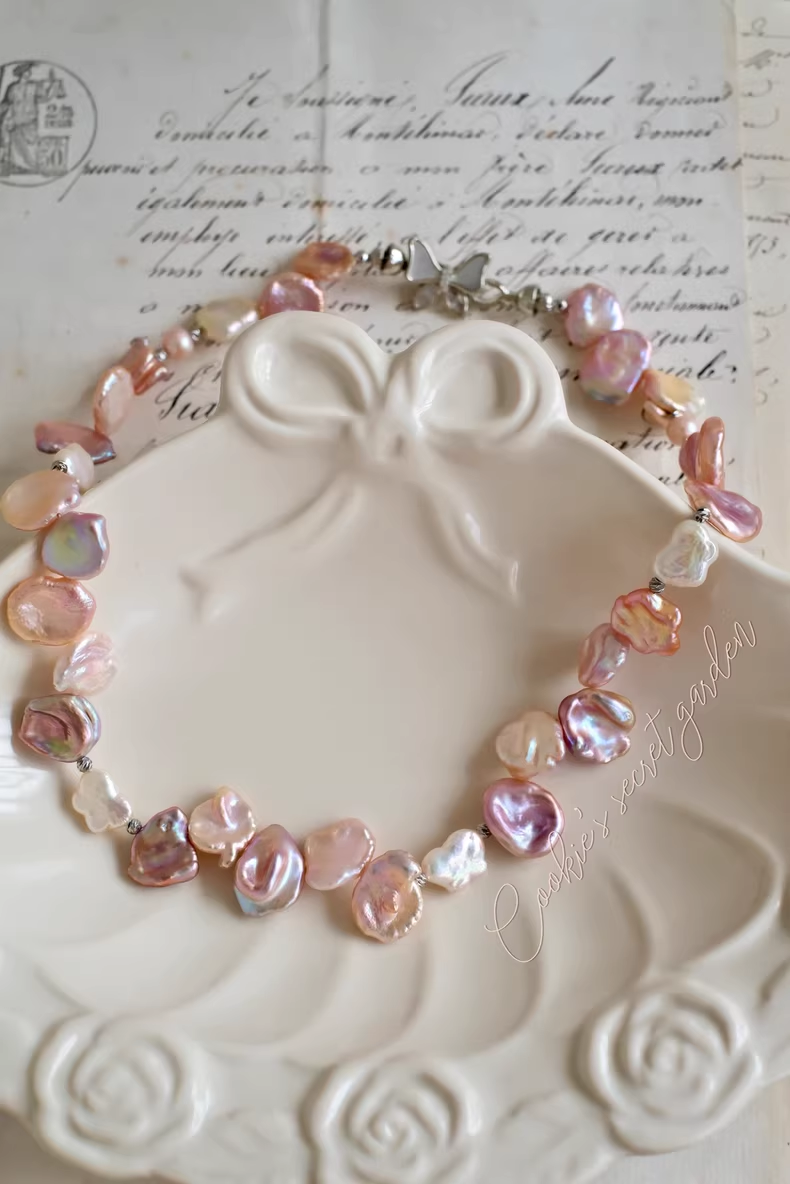 【Monet Garden Collection】 Handmade Butterfly Yard Baroque Pearl Necklace