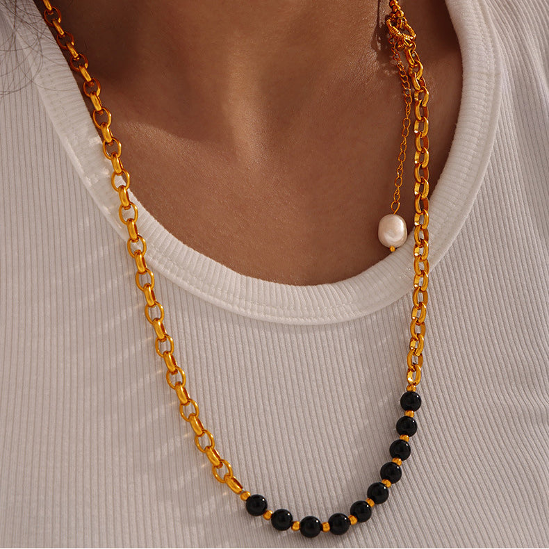 Maillard Necklace Tiger Eye's Stone Agate Pearl Necklace