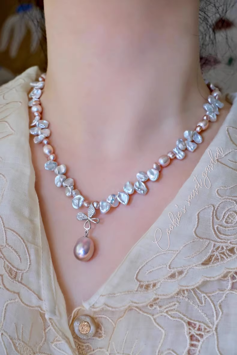 【Monet Garden Collection】 Handmade Princess Baroque Pearl Necklace