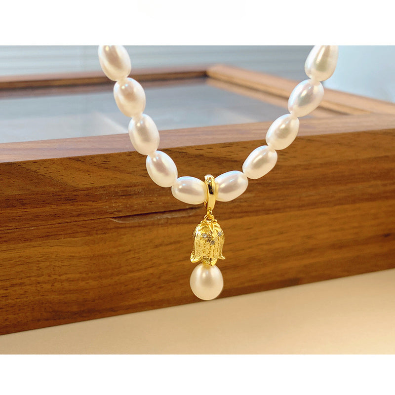 Luxury Bell Pendant Freshwater Pearl Necklace